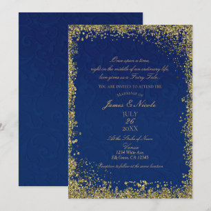 Princess Navy Blue Gold Storybook Wedding Invitation