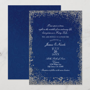 Princess Navy Blue Silver Storybook Wedding Invitation