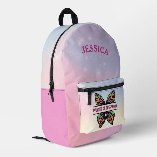 Princess Of First Grade Personalised Name Printed Backpack (Back Corner Left)