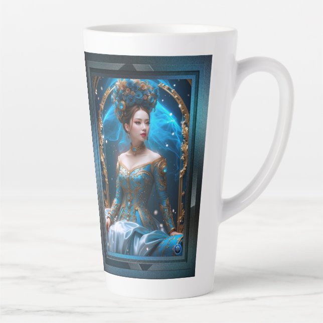 Princess Of The Blue Rose AI Art by Xzendor7 Latte Mug (Right)