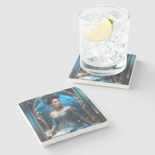 Princess Of The Blue Rose AI Art by Xzendor7 Stone Coaster