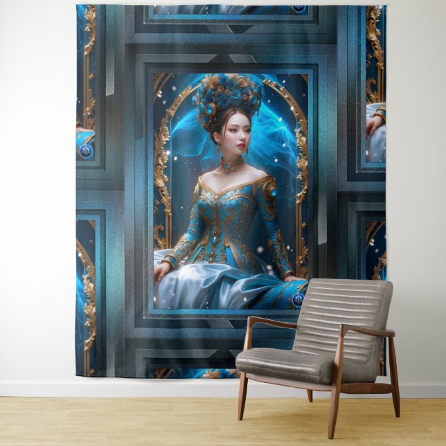 Princess Of The Blue Rose AI Art by Xzendor7 Tapestry (In Situ)