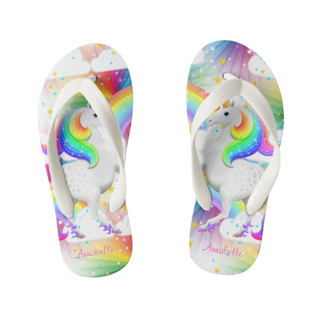 Princess of the Forest Starburst Rainbow Unicorn Kid's Flip Flops (Footbed)