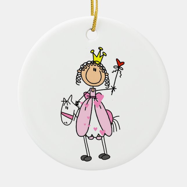 Princess on Horse Stick Figures Ceramic Tree Decoration (Front)