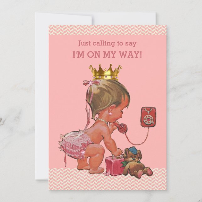 Princess on Phone Baby Shower Chevrons Pink Invitation (Front)