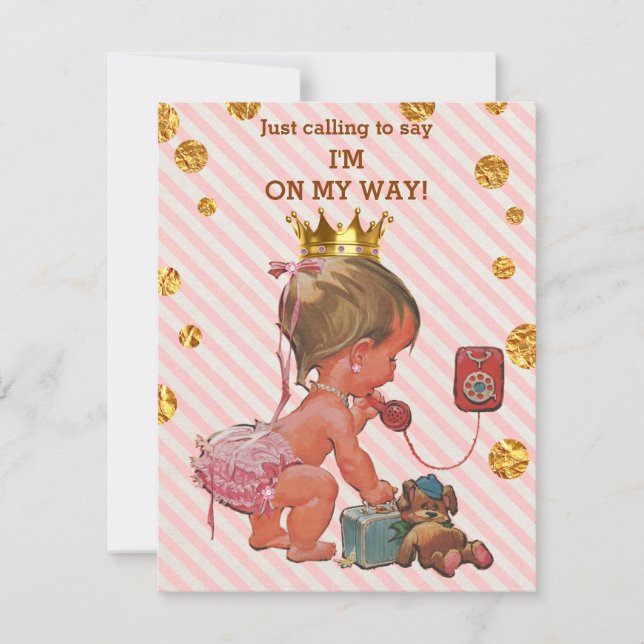 Princess On Phone Stripes Gold Spots Baby Shower Invitation (Front)