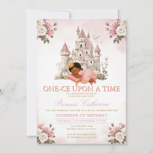 Princess ONE-CE Upon a time 1st birthday Castle Invitation (Front)