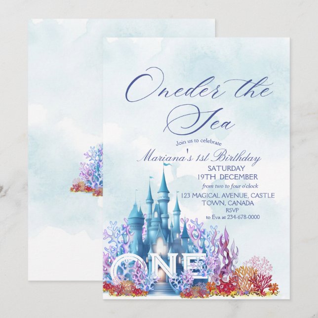 Princess Oneder The Sea Castle Happy Birthday  Invitation (Front/Back)