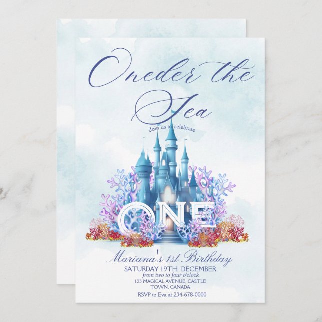 Princess Oneder The Sea Watercolor Happy Birthday  Invitation (Front/Back)