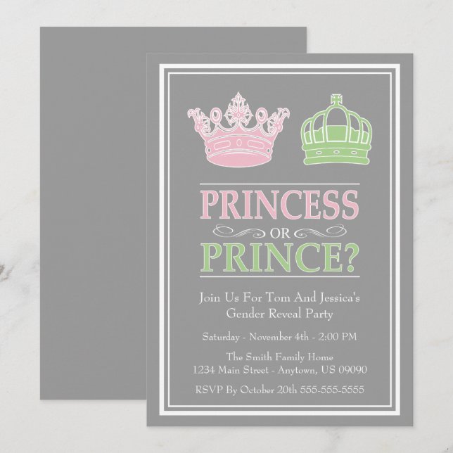 Princess Or Prince Gender Reveal Party Invitations (Front/Back)