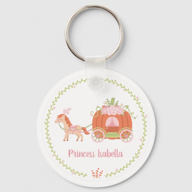 Princess Orange Pumpkin Carriage Girl Personalised Key Ring (Front)