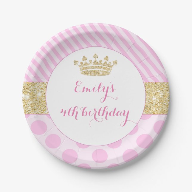 Princess paper plate birthday pink gold (Front)
