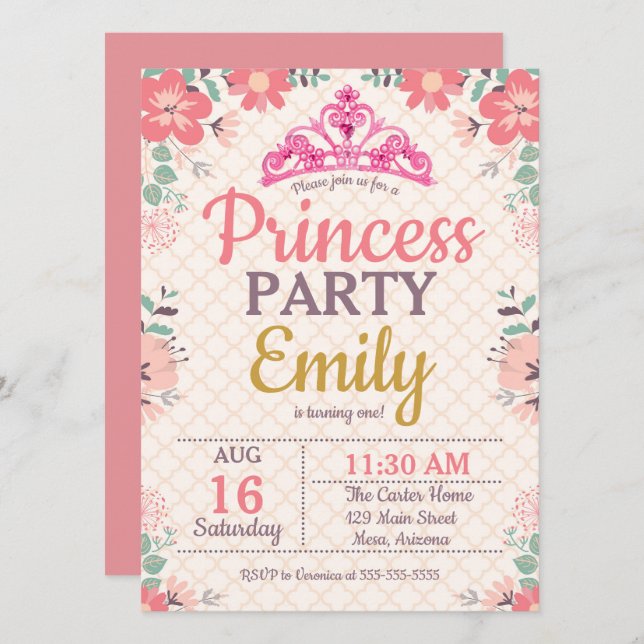 Princess Party For One Year Old Invitation (Front/Back)