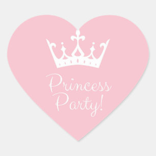 Princess Party Girly Pink and White Heart Sticker