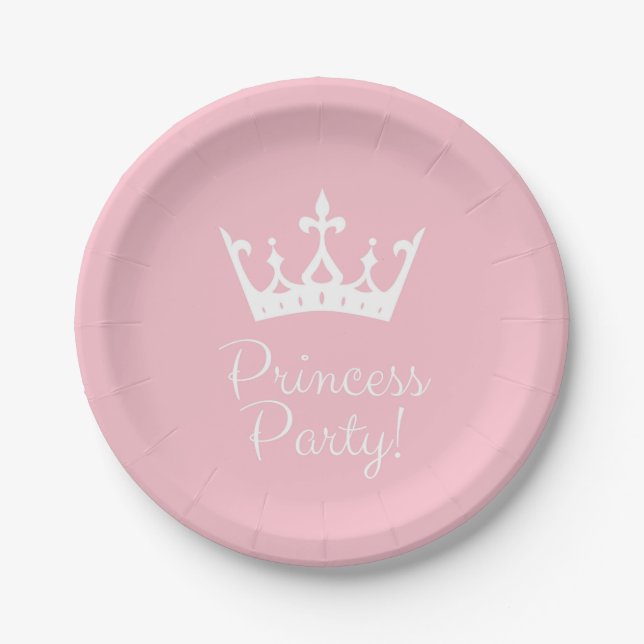 Princess Party Girly Pink and White Paper Plate (Front)