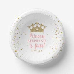Princess Party Gold Crown Confetti Pink Paper Bowl Paper Plate