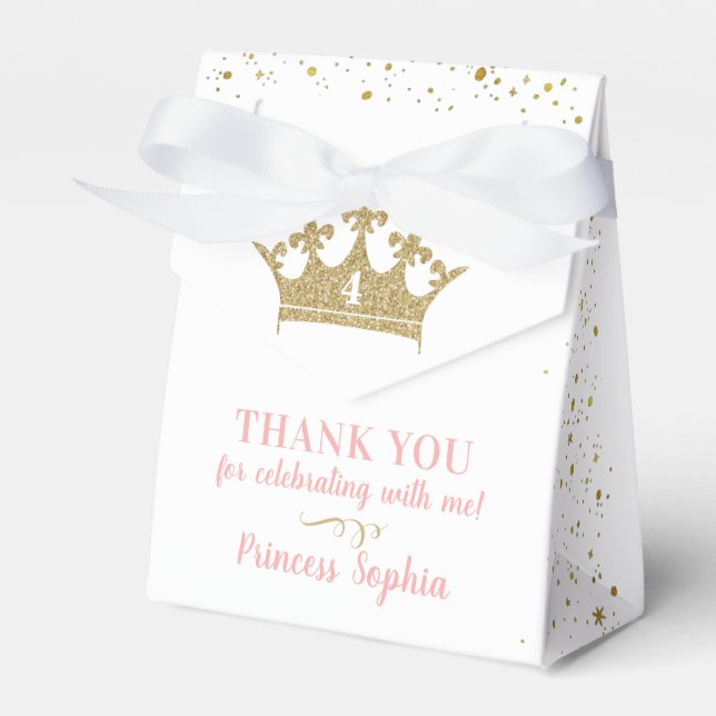 Princess Party Gold Pink Tiara Thank You  Favour Box (Front Side)