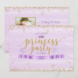 Princess Party Gold & Purple Photo Invitations