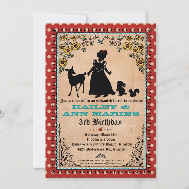 Princess Party Invitation (for Twins or 2 Kids) (Front)