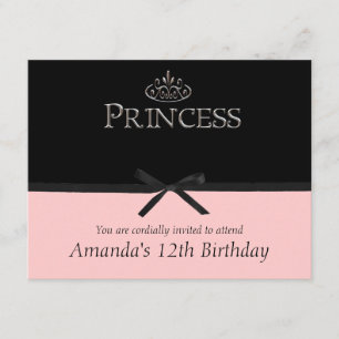 Princess Party Invitation in Black and Pink