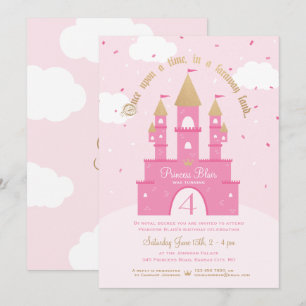 Princess Party Invitations   Pink & Gold Castle