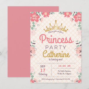 Princess Party on Floral Background. Invitation