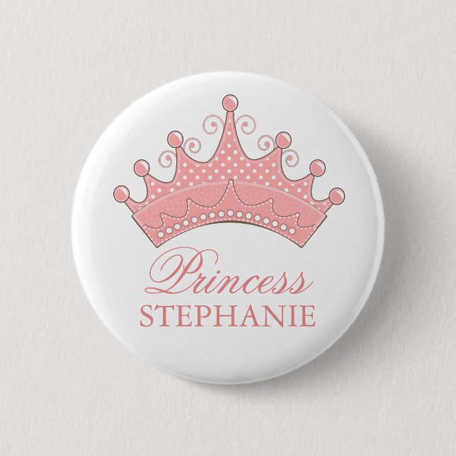 Princess Party Personalised Crown Button (Front)