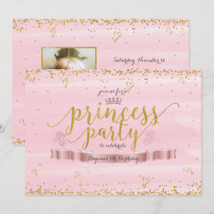 Princess Party Pink & Gold Photo Invitations