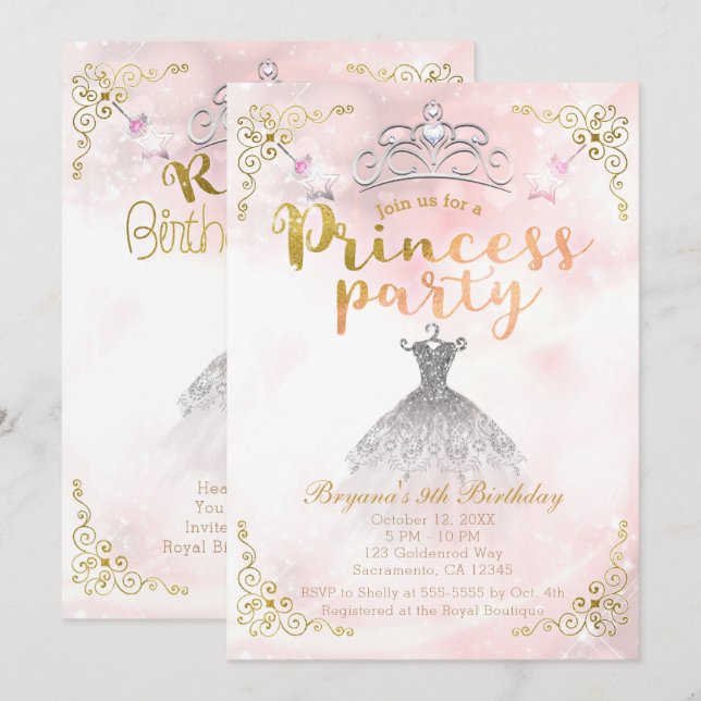 PRINCESS PARTY Pink Sparkle Birthday Party ANY AGE Invitation (Front/Back)
