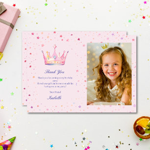 Princess Pastel Pink Girls Birthday Party Photo Thank You Card