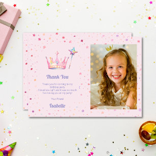 Princess Pastel Pink Girls Birthday Party Photo Thank You Card