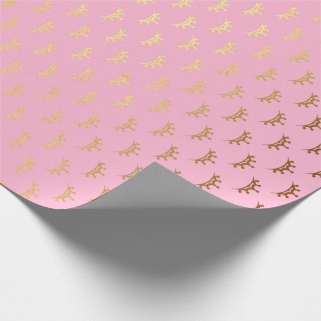 Princess Pastel Pink Rose Diadem Crown Gold Wrapping Paper (Corner)