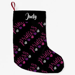 Princess pattern on black small christmas stocking