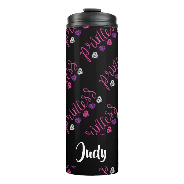 Princess pattern on black thermal tumbler (Front)