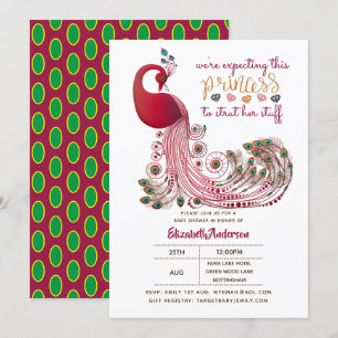 Princess Peacock Pink Struts Her Stuff Baby Shower Invitation