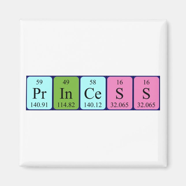 Princess periodic table name magnet (Front)