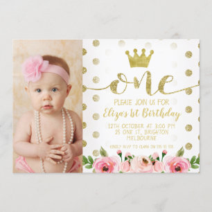 Princess Photo 1st Birthday Party Invitation