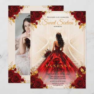 Princess Photo red gold sweet 16 Invitation