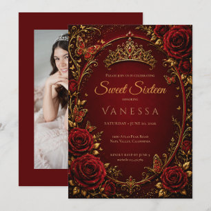 Princess photo red sweet 16 invitation