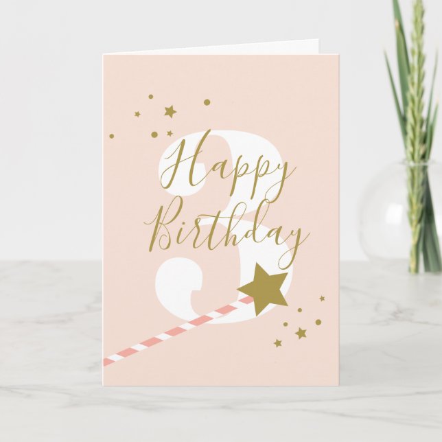Princess Pink 3 Years Old Happy Birthday  Card (Front)