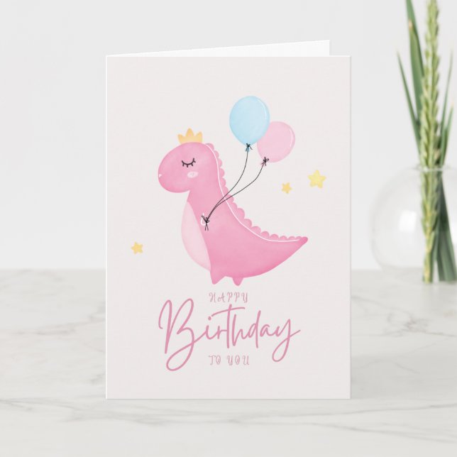 Princess pink Alligator birthday Card (Front)