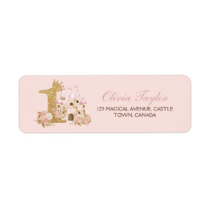 Princess Pink and Gold Castle Return Address Label