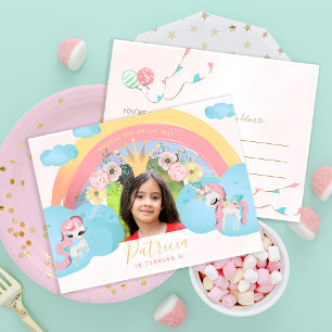 Princess pink and gold girls birthday PHOTO party Postcard