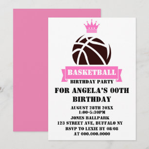 Princess Pink Basketball Birthday Party Invites