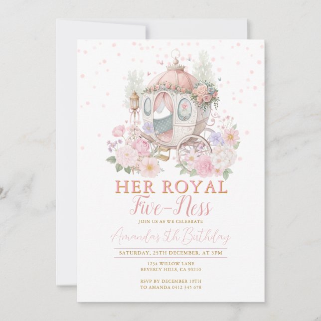 Princess Pink Birthday Blush Floral Carriage Invitation (Front)