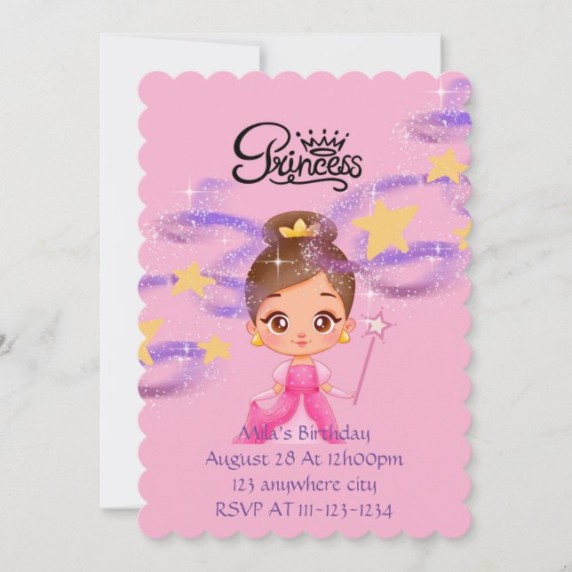 Princess pink birthday invitation (Front)