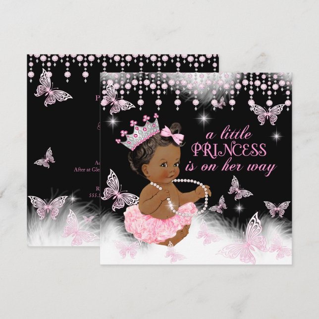 Princess Pink Butterfly Baby Shower Ethnic Invitation (Front/Back)