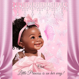 Princess Pink Butterfly Baby Shower Ethnic Invitation