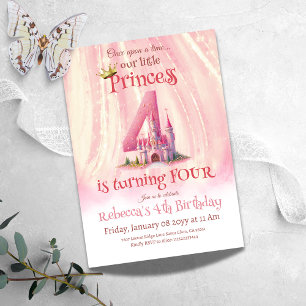 Princess Pink Castle Girl Fourth 4th Birthday Invitation