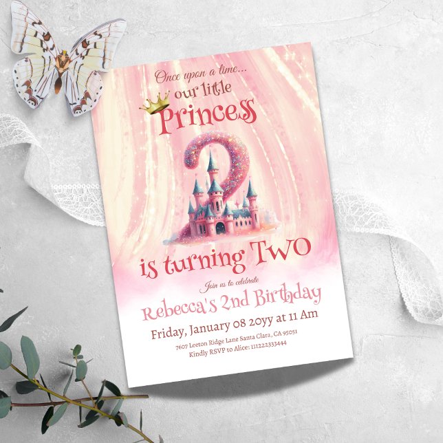 Princess Pink Castle Girl Second 2nd Birthday Invitation (Creator Uploaded)